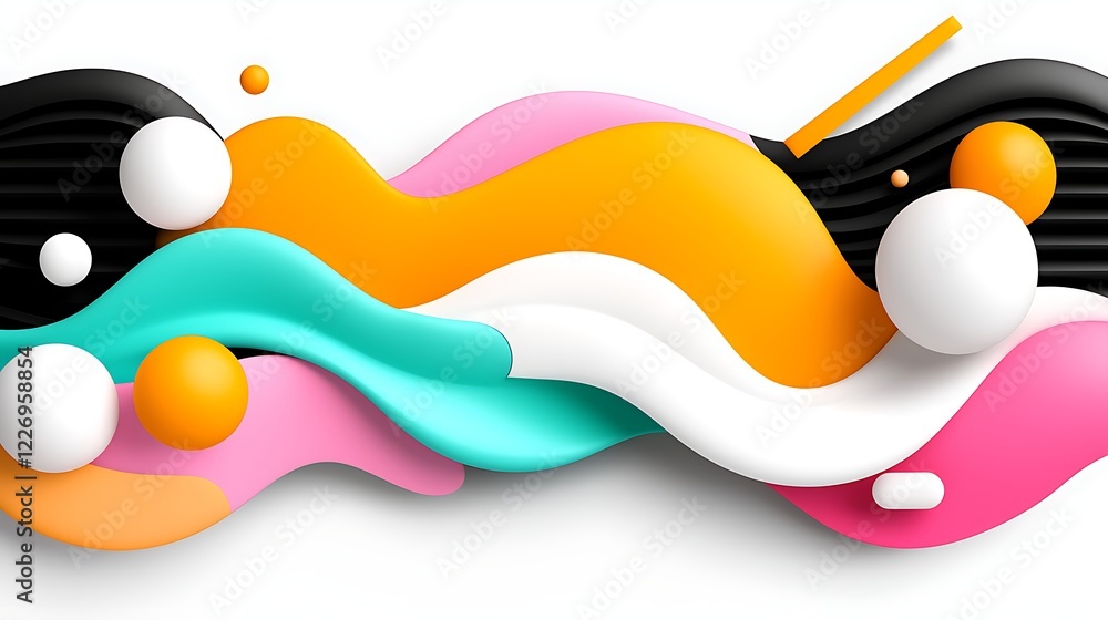 Poster abstract colorful wave background with three dimensional spheres and dynamic shapes
