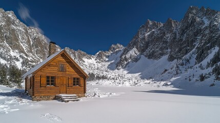 Snowy Mountain Cabin Winter Landscape