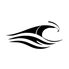Abstract Ocean Wave: Black and White Vector Graphic Design. Perfect for logos, branding, and artistic projects.  A stylish monochrome illustration of a flowing wave.