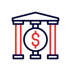 Stylized Icon Showing a Bank With Currency Symbol