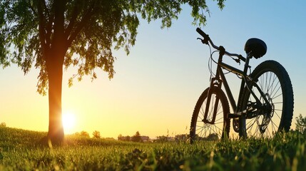 Obraz premium Sunset Bicycle Silhouette