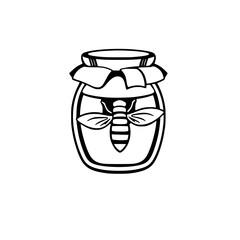 Honey Jar with Bee: A Sweet Nature Illustration. Perfect for honey packaging, labels, and nature-themed designs. Simple, yet elegant vector graphic.