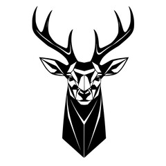 Geometric Deer Head: Black and White Animal Portrait, Abstract Wildlife Art, Minimalist Design