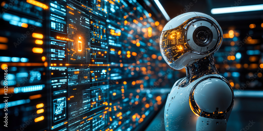 Poster ai robot analyzing data streams to enhance customer experience and service quality