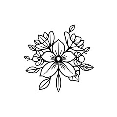 Elegant Black and White Flower Bouquet Line Art: Botanical Floral Illustration, Perfect for Vintage Design and Decoration