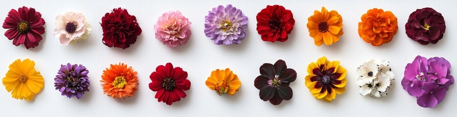 A collection of various lovely flowers on a white background, designed as a banner.