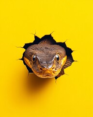 Fototapeta premium Snake Emerging from Yellow Background