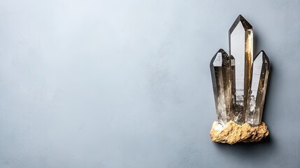 Fototapeta premium Beautiful Quartz Crystals Arranged on Textured Grey Surface Creating an Elegant Natural Display