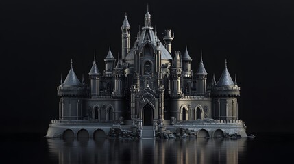 Beautiful and magnificent 3D cartoon palace, on a black background, generative AI