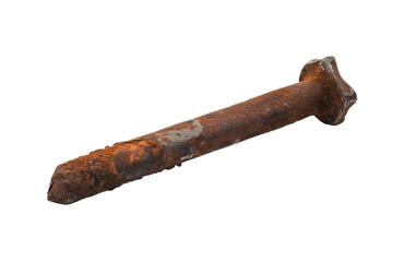 Rusty Nail Displays Oxidized Metal Texture and Weathered Appearance Against a Transparent White Background