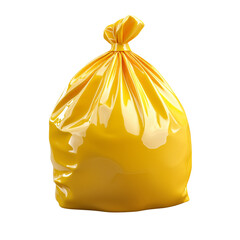 Bright yellow garbage bag isolated on a transparent background, ideal for waste management concepts