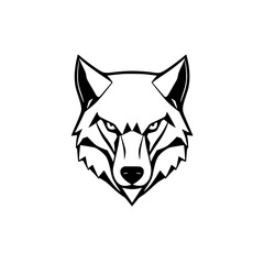 Majestic Wolf Head: A Striking Black and White Vector Portrait of a Wild Canid
