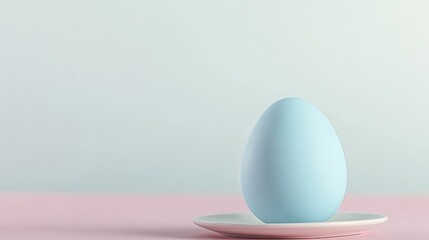 Fototapeta premium pastel blue easter egg on minimalist white ceramic plate positioned under warm natural lighting