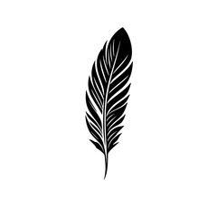 Black Feather on White Background: Simple, Elegant Nature Illustration