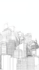 Obraz premium Minimalist Outline Illustrations of Diverse Architectural Structures from Modern Skyscrapers to Classic Houses