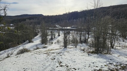 Winter landscape in a mountain village