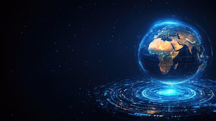 Digital Representation of Earth in Space with Sparkling Stars and Glowing Blue Vortex