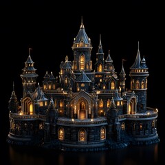 Obraz premium Beautiful and magnificent 3D cartoon palace, on a black background, generative AI