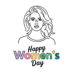 women with line art.in below their written happy women day in sans serif font type. font is colorful