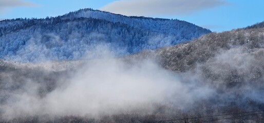 Winter landscape in a mountain village