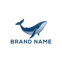 blue whale silhouette vector line art logo design