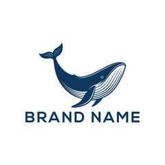 blue whale silhouette vector line art logo design