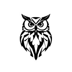 Geometric Owl: Black and White Tribal Bird Design. Perfect for logos, tattoos, and more.  A striking abstract vector illustration.