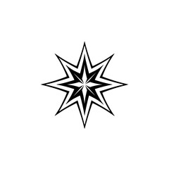 Geometric Star: Abstract Black and White Mandala Design. Perfect for logos, backgrounds, and illustrations. Simple, modern, and minimal graphic element.