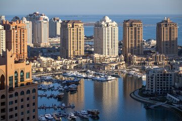 Doha, Qatar - December 20, 2024: Pearl Qatar yacht marina view - the Porto Arabia	