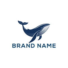 blue whale silhouette vector line art logo design