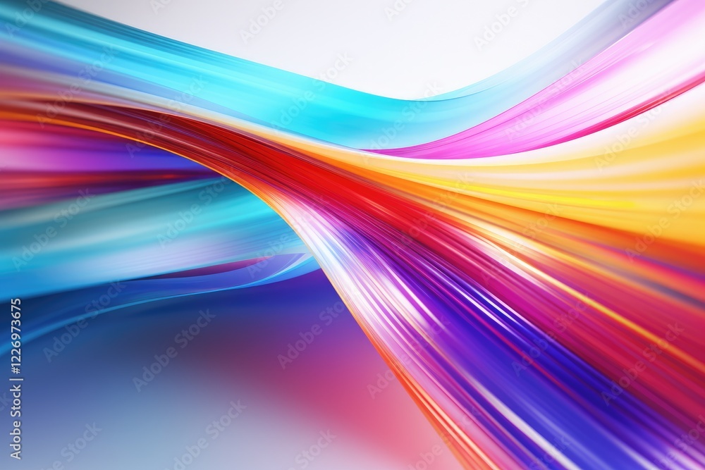 Poster dynamic rainbow-colored data torrent flowing smoothly across a gradient background, creating an ener