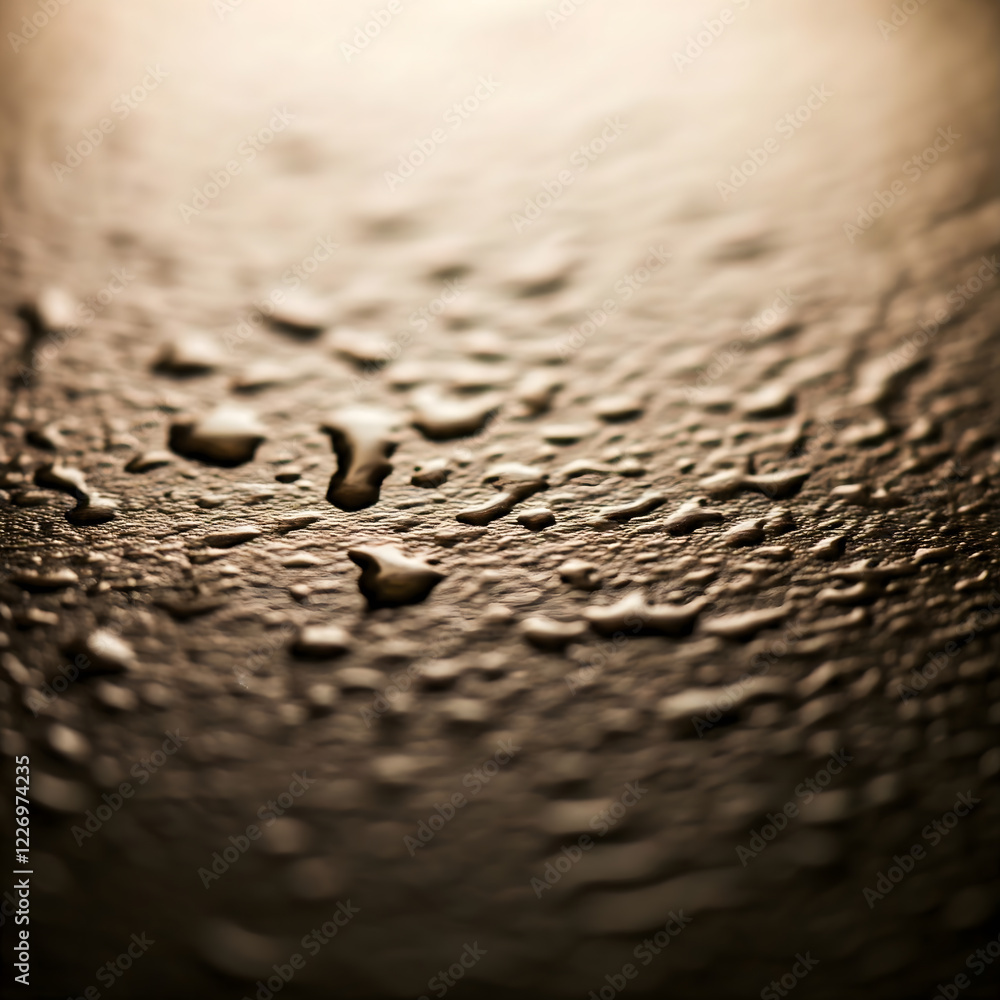 Poster water droplets on a dark, textured surface, creating a glistening and abstract pattern with highligh