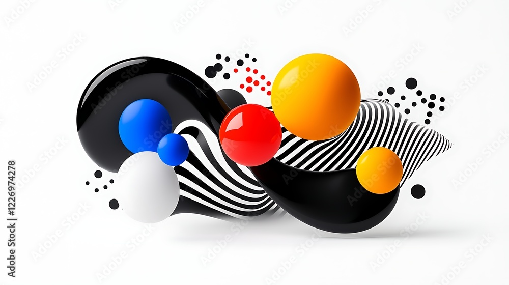 Poster abstract colorful 3d shapes with dynamic curves and bold patterns