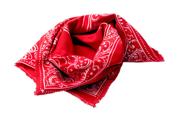 Vibrant Red Bandana Folded With Intricate Patterns on a Clean White Background