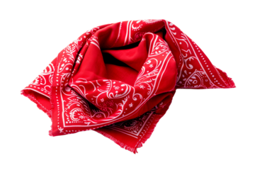 Vibrant Red Bandana Folded With Intricate Patterns on a Clean White Background
