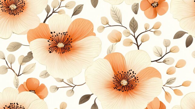Vintage floral seamless pattern with intricate botanical illustrations and faded color tones