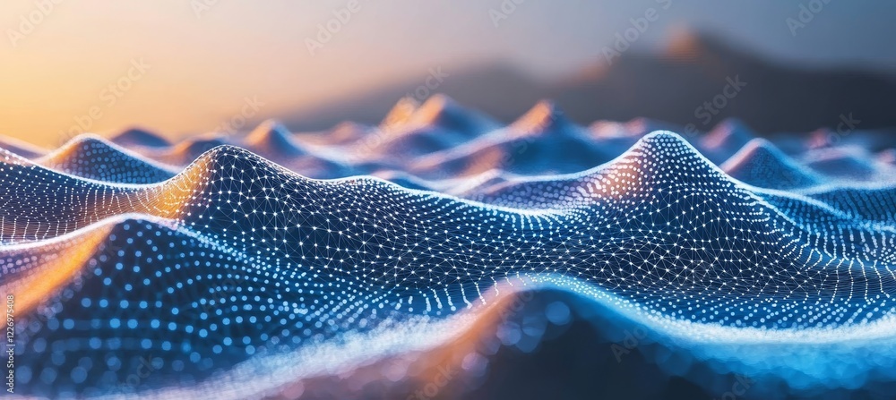 Aufkleber abstract wavy structure of interconnected dots, futuristic data network visualization.