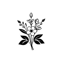 Elegant Black and White Floral Bouquet Illustration - Simple Botanical Line Art Design