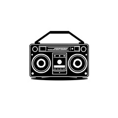 Vintage Boombox Cassette Player: Retro 80s 90s Hip Hop Music Stereo Design. Classic Audio Sound System Illustration