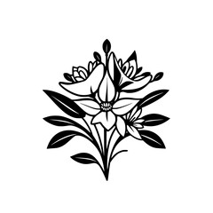 Elegant Black and White Flower Bouquet: A Classic Floral Illustration