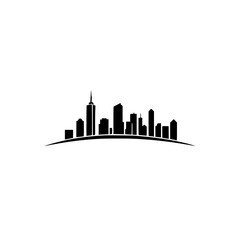 Naklejka premium Urban Skyline: A Modern Cityscape Vector Illustration. A minimalist black and white design depicting a city skyline, perfect for urban-themed projects.