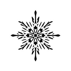 Geometric Snowflake Design: Black and White Winter Pattern, Abstract Holiday Symbol, Vector Illustration, Graphic Resource