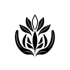 Elegant Black and White Floral Design: Symmetrical Botanical Illustration, Minimalist Plant Pattern, Nature-Inspired Graphic