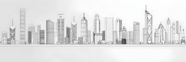 Minimalist Outline Illustrations of Diverse Architectural Structures from Modern Skyscrapers to Classic Houses