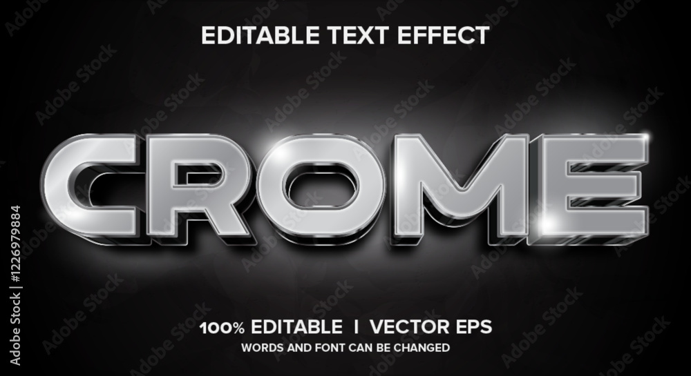 Poster crome 3d vector text effect with modern style design