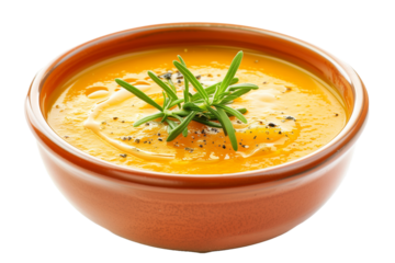 Creamy Pumpkin Soup in a Bowl Garnished With Fresh Herbs Ready to Enjoy