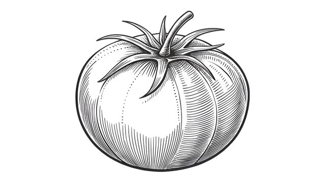 recommend clip art: Simple line drawing, minimalist tomato sketch, black and white illustration