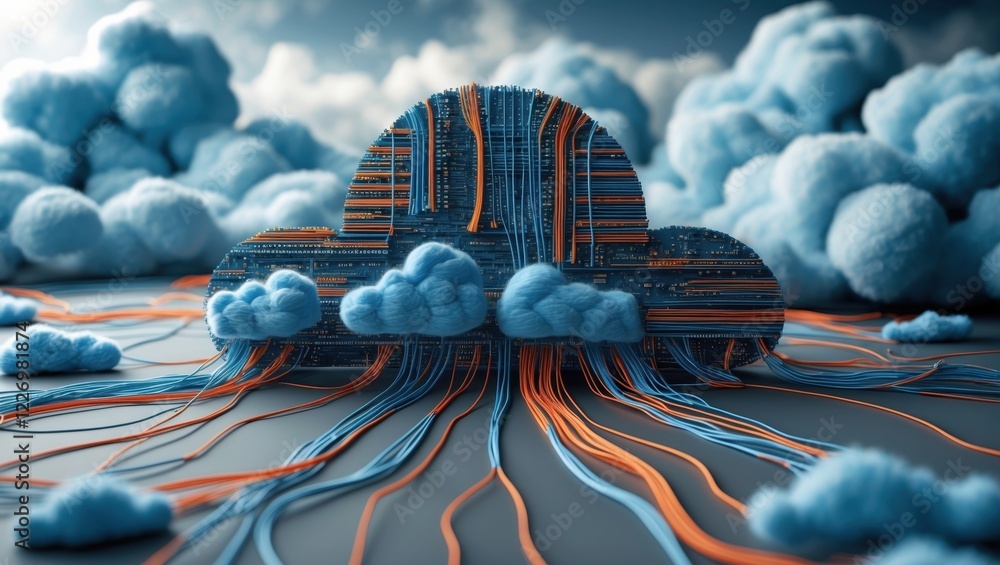 Poster cloud computing infrastructure digital environment 3d art abstract