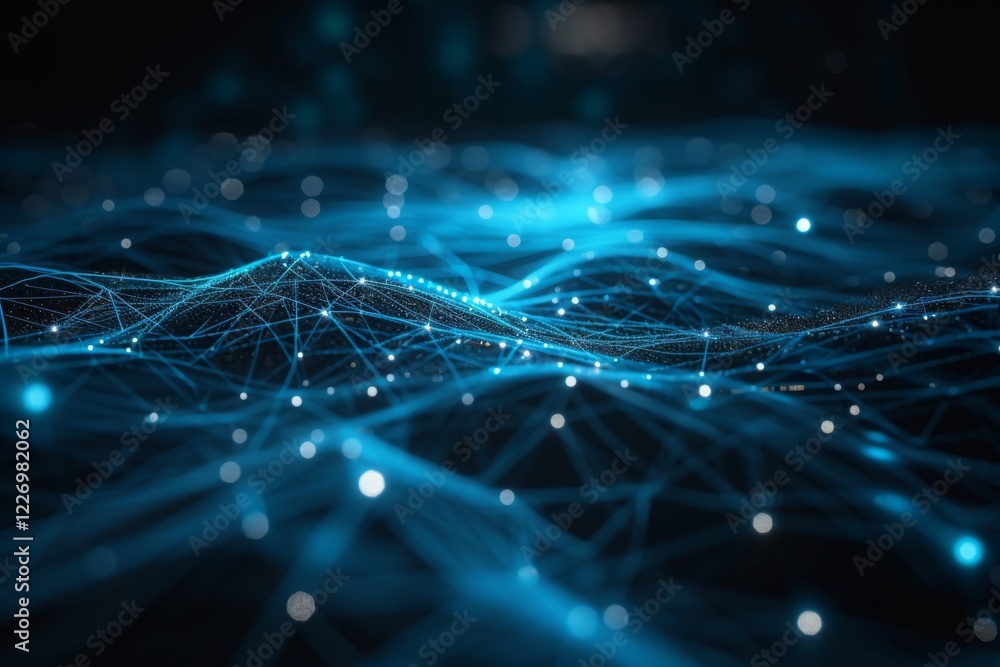 Poster an abstract representation of a glowing blue data system showcasing interconnected lines and points 