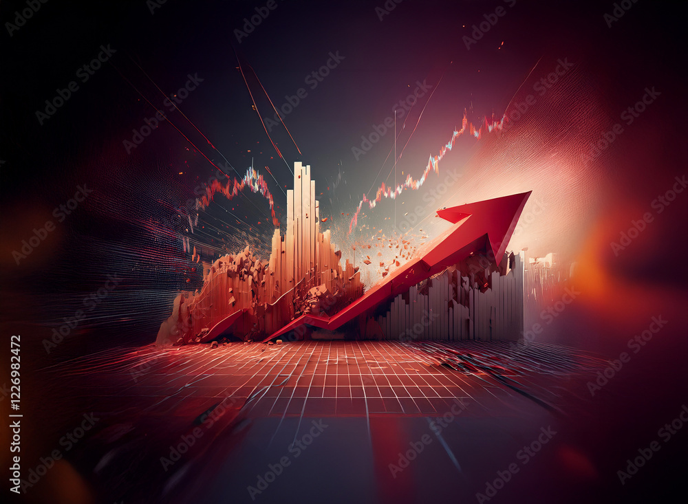 Aufkleber a dynamic image depicting a dramatic upward trend in the market, symbolized by a large red arrow soa
